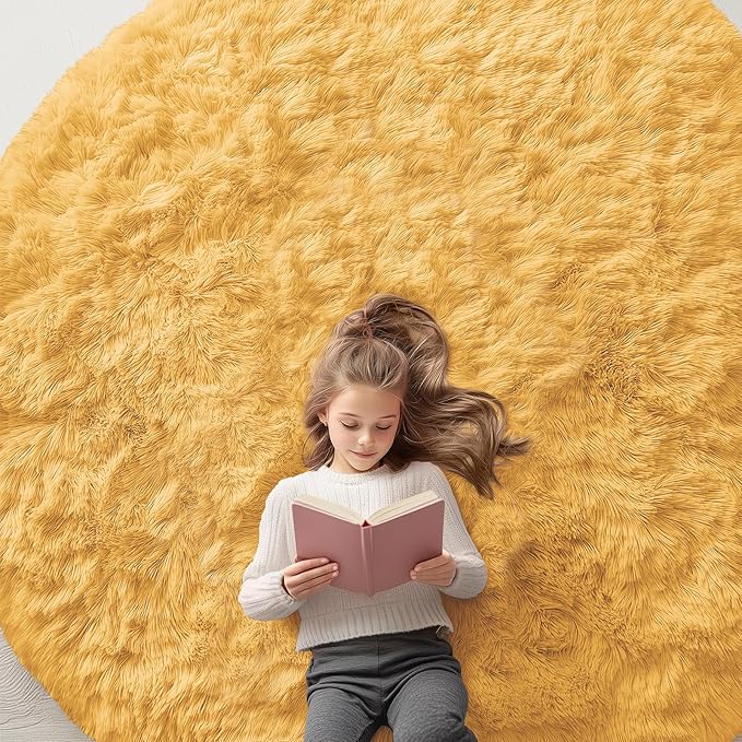 OLANLY Mustard Yellow Round Rugs by OLANLY
