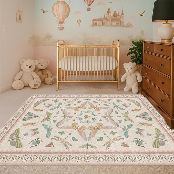 Flower Area Rug for Girls Bedroom by HazoHaus