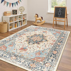 Area Rugs 4'x6' Washable Non-Slip, Floral Vintage Distress Print Pattern - Image 3
