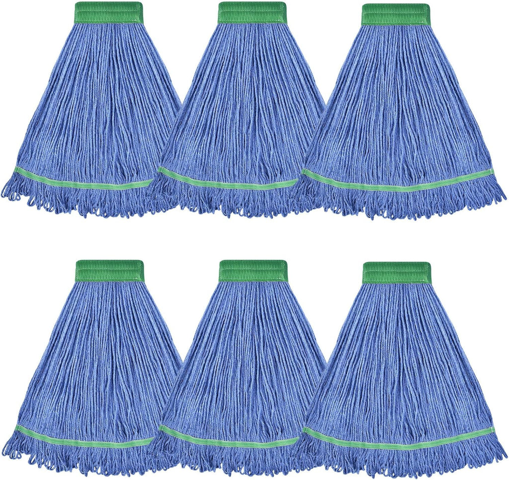 Onesimus 18 oz Heavy Duty Mop Head Replacement, 5 Inch Headband for Quick Change Handle, Blue Loop-End Cotton Blend String Wet Dry Floor Mop Refill Commercial Cleaning Supplies, 3 Pack Medium