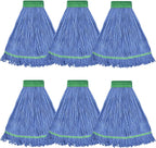 Onesimus 18 oz Heavy Duty Mop Head Replacement, 5 Inch Headband for Quick Change Handle, Blue Loop-End Cotton Blend String Wet Dry Floor Mop Refill Commercial Cleaning Supplies, 3 Pack Medium