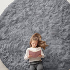 OLANLY Light Grey Round Rugs for Bedroom by OLANLY