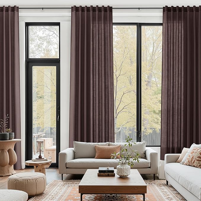 Coffee Brown Linen Curtains 132 Inch Length by Nanspring