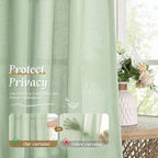 LAMIT 48 Inch Length Linen Curtains 2 Panels, Light Green Soft Faux Linen Light - Image 5