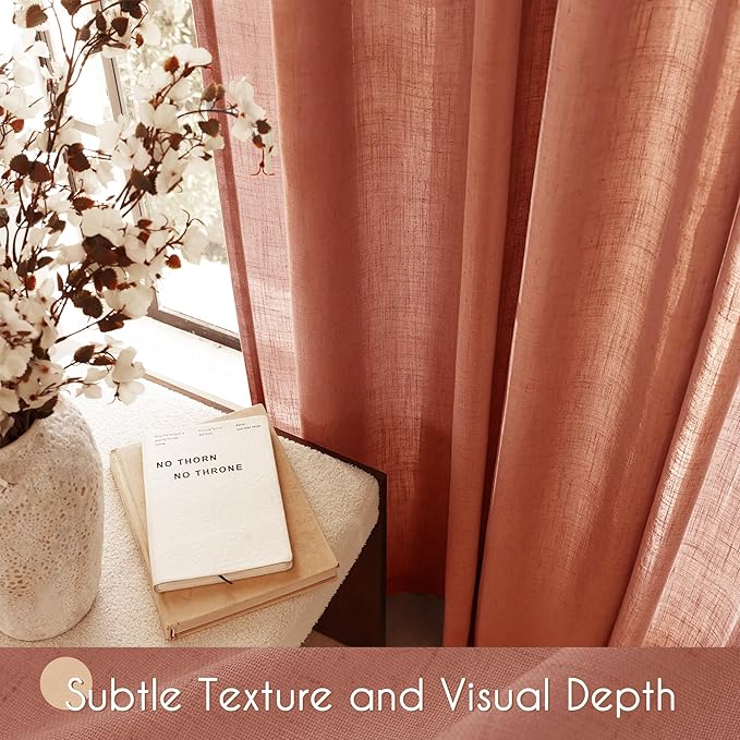 144 inch Linen Terracotta Curtains 2 Panels - Image 4