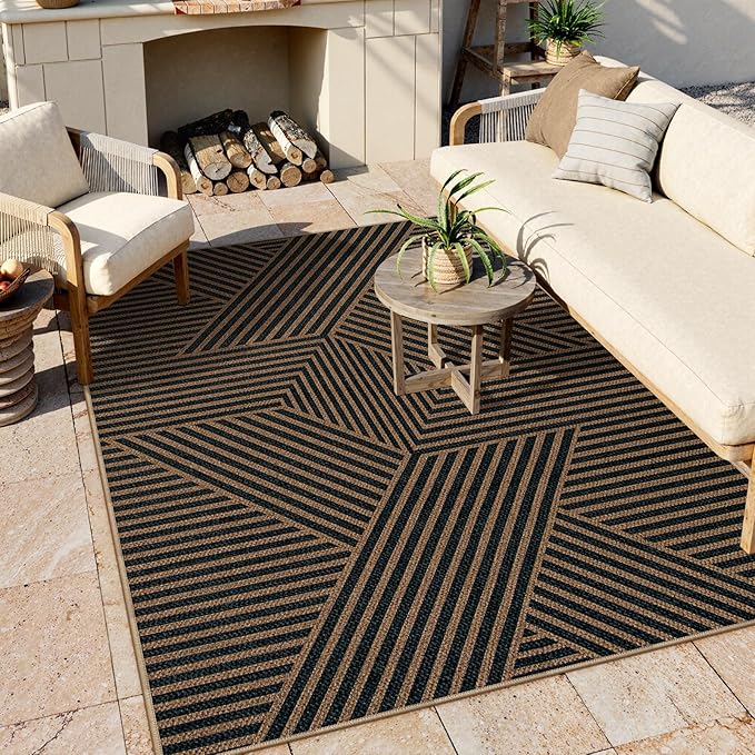 Lahome Enfys Modern Geometric Outdoor Easy Jute Rug, 5x7 Patio Living Room Rug - Image 2