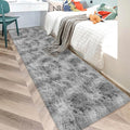 Super Soft Fluffy Living Room Area Rug 2x10 ft Tie-Dyed Light Grey Shaggy Furry by JiaoBaba