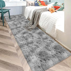 Super Soft Fluffy Living Room Area Rug 2x10 ft Tie-Dyed Light Grey Shaggy Furry by JiaoBaba