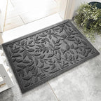 Grey Leaves Outdoor Indoor Entrance Doormats, Absorbent Durable Heavy Duty by VivaNest