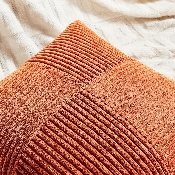 Fancy Homi 2 Packs Burnt Orange Samll Fall Decorative Throw Pillow Covers 14x14 - Image 3