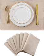 Home Brilliant Placemats Set of 8 Heat Resistant Dining Table Place Mats Plate Mat Cloth Placemats Kitchen Table Mats Indoor Outdoor, Light Linen