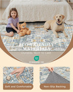 Madane Hallway Runner Rug 2x8 Washable Kitchen Rugs Non-Slip, Blue/Gold