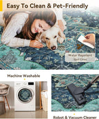 Area Rugs 7ft Washable Non-Slip, Floral Vintage Distress Print Pattern - Image 4