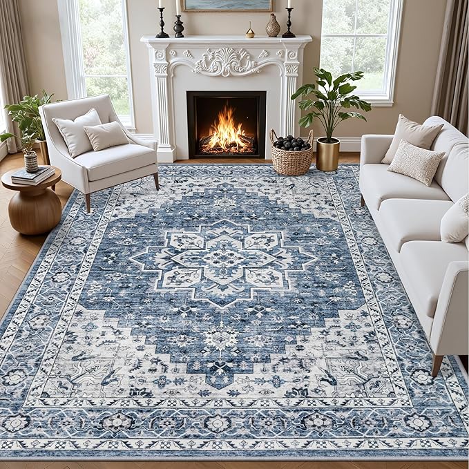 6x9 Area Rugs Living Room Rug: Washable Vintage Boho Medallion Rug No Slip by EXPEDIX