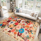 Area Rugs 9x12 Living Room Washable Rug Non Slip Floral Low Pile Large Rug - Image 6
