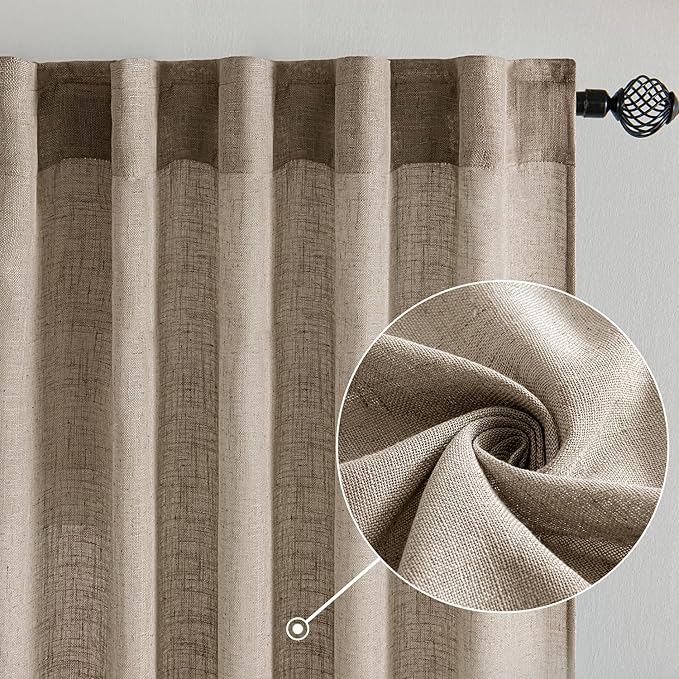 MIULEE Taupe Grey Linen Curtains 96 Inches Long 2 Panels - Image 2