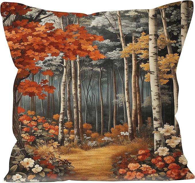 Rustic William Morris Inspired Autumn Forest Decor Throw Pillow Covers 18x18 by Unknown