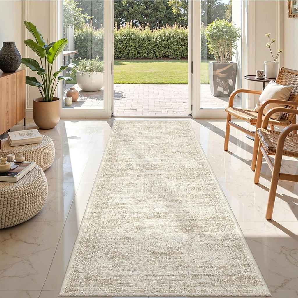 2'6 x 8' Runner Rug Non Slip,Washable Kitchen Rugs,Beige