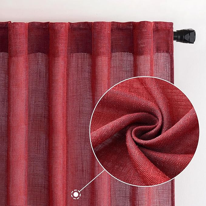 MIULEE Burgundy Red Linen Curtains 96 Inch Long - Image 2