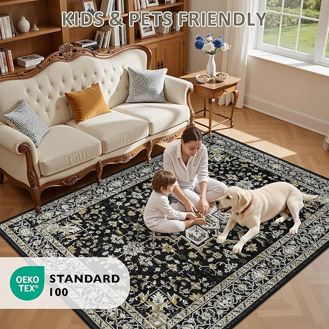 3x5 Area Rugs Living Room Rug: Washable Vintage Boho Medallion Rug No Slip - Image 8