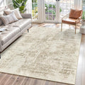 Soalmost Abstract Rug 5x7 Machine Washable Area Indoor Beige Gray White Low by Soalmost