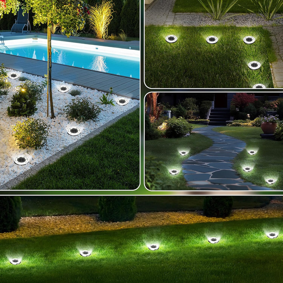 INCX 24Pack Solar Ground Lights Outdoor, 8 LED, IP65 Waterproof, Cold White