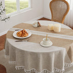 ZeeMart Contrast Linen Round Table Cloth 52 Inch Mid-Stripe Brown