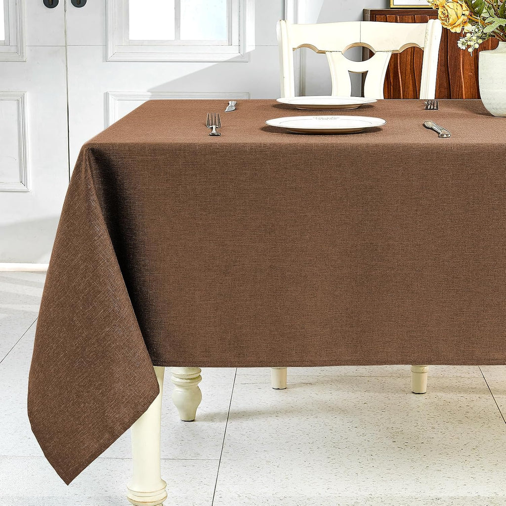 IVAPUPU Textured Linen Rectangle Table Cloth, Coffee, 52 x 70 Inch