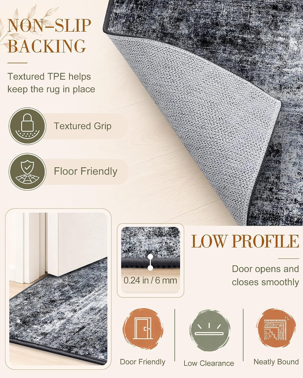 OLANLY 5x7 Washable Area Rug, Soft Non Slip Carpet for Bedroom Living Room