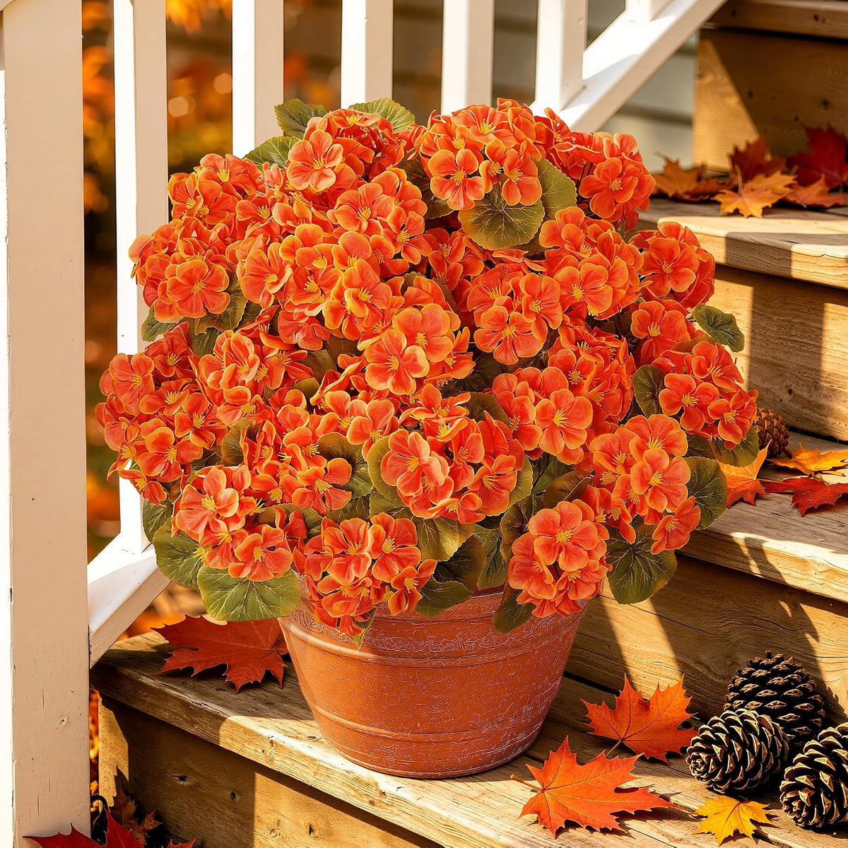 Artificial Fall Flowers Geraniums for Outdoors Front Porch Decor