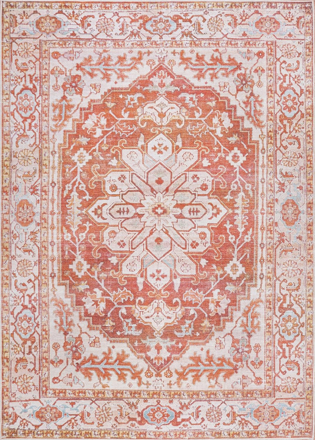 JONATHAN Y Machine Washable Orange/Cream Indoor Area Rug 4X6 ft, ASA Ornate Medallion for Living Room, Bedroom, Kitchen, Office, Easy-Cleaning, High Traffic, Pet-Friendly, Non-Shedding (WSH108A-4)