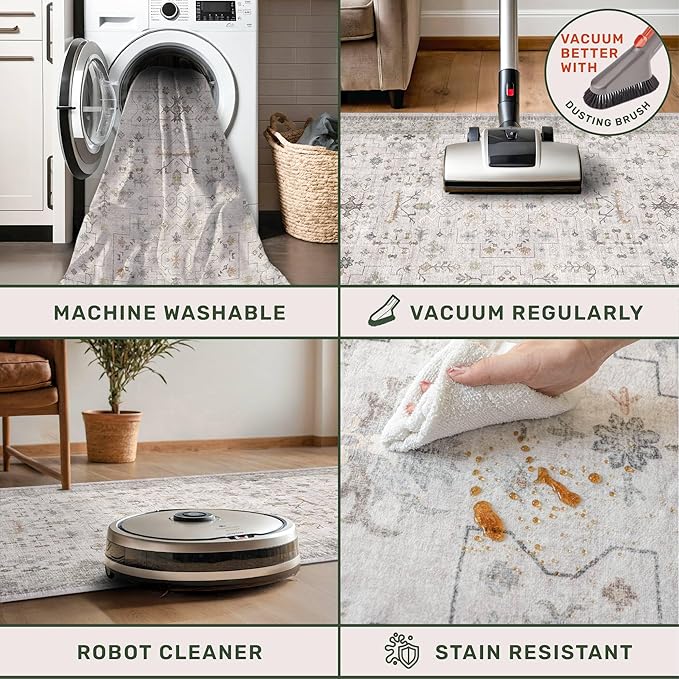 Light Gray Washable 2x8 Hallway Runners, Kitchen Runner Rug, Non-Slip & Stain - Image 4