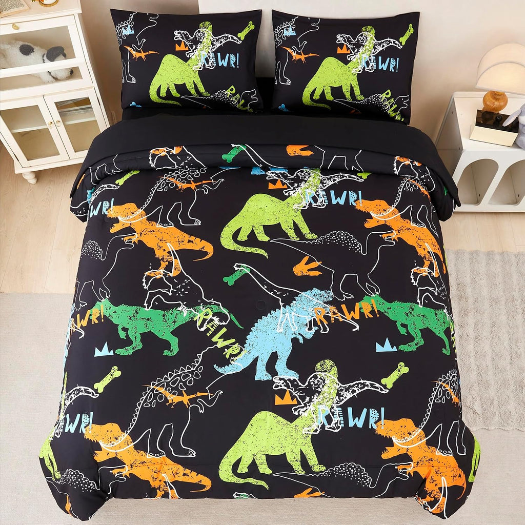 RYNGHIPY Dinosaur Comforter Set Twin Size 3Pcs Dinosaur Bedding Set for Kids Boys Girls Microfiber Boys Bedroom Set 1 Comforter with 2 Pillowcases (Multi,Twin)