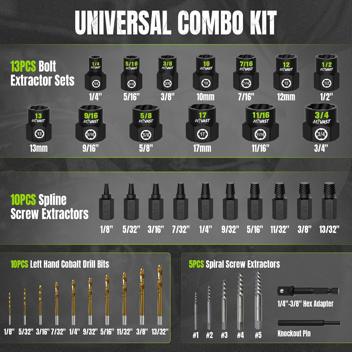 40PCS Bolt & Screw Extractor Set, Left Hand Drill Bits Kit