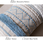BlissBlush 14x36 Lumbar Pillow Cover for Bed, Rectangular Long Decorative Throw Pillowcase, Boho Accent Cushion with Blue Tufted Pattern and Tassels, Cream Neutral (Cover Only)