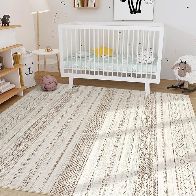 Nakagishi Area Rug Living Room Rugs: 4X6 Machine Washable Boho Large Neutral - Image 5