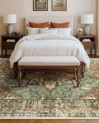 Area Rugs 10'x14' Washable Non-Slip, Floral Vintage Distress Print Pattern - Image 3