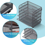 5 Trays Paper Organizer Letter Tray with Handle-Mesh Desk File Organizer, Grey Paper Sorter Desk Organizer for Office, Home or School