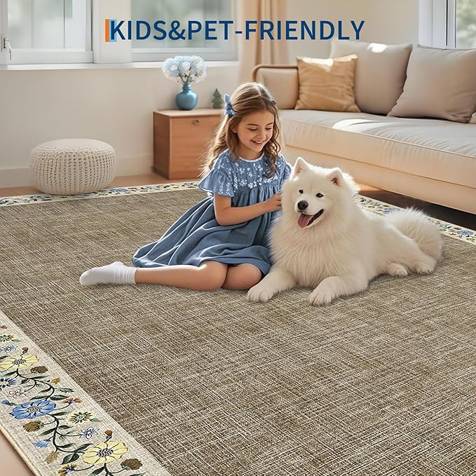 GarveeHome Washable Living Room Rug 9x12 Floral Bordered Area Rugs Soft Thin - Image 7