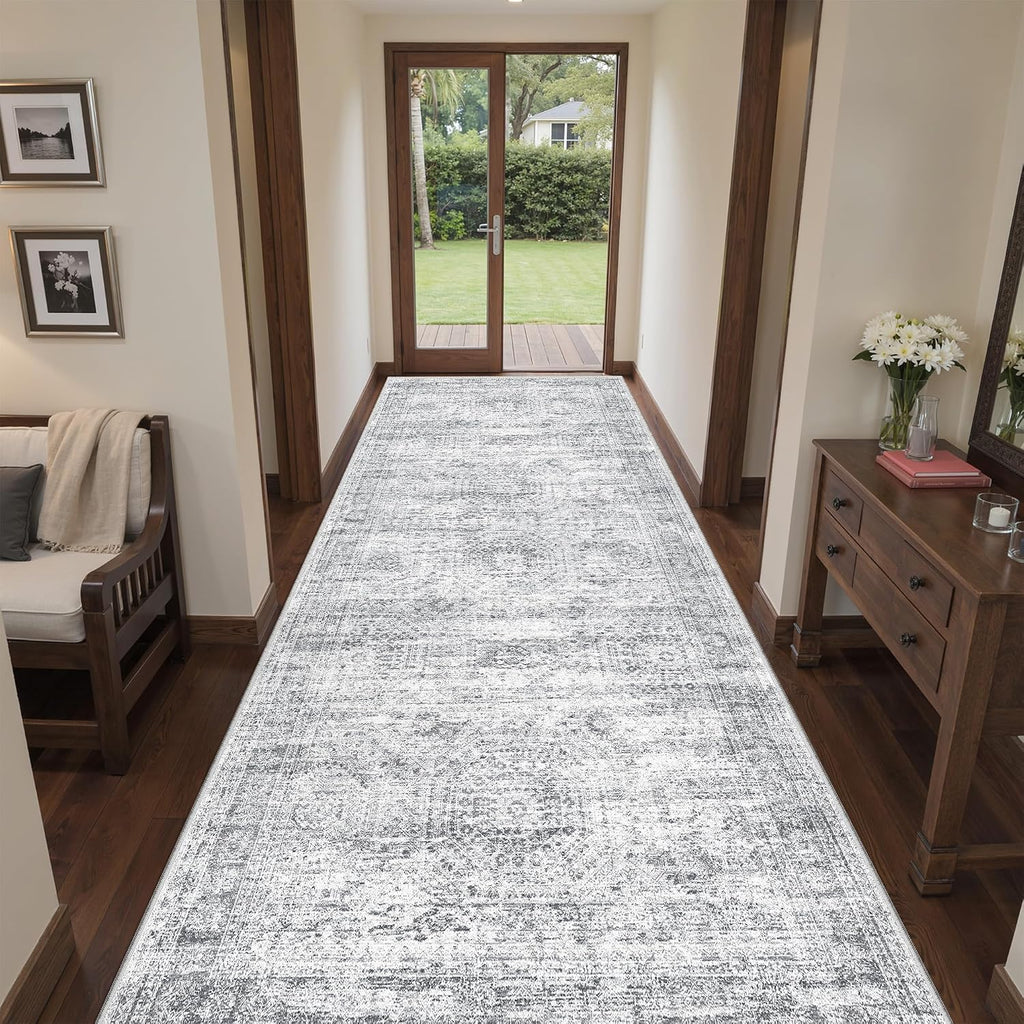 4x10 Runner Rug Non Slip,Washable Hallway Runner Rug,Grey