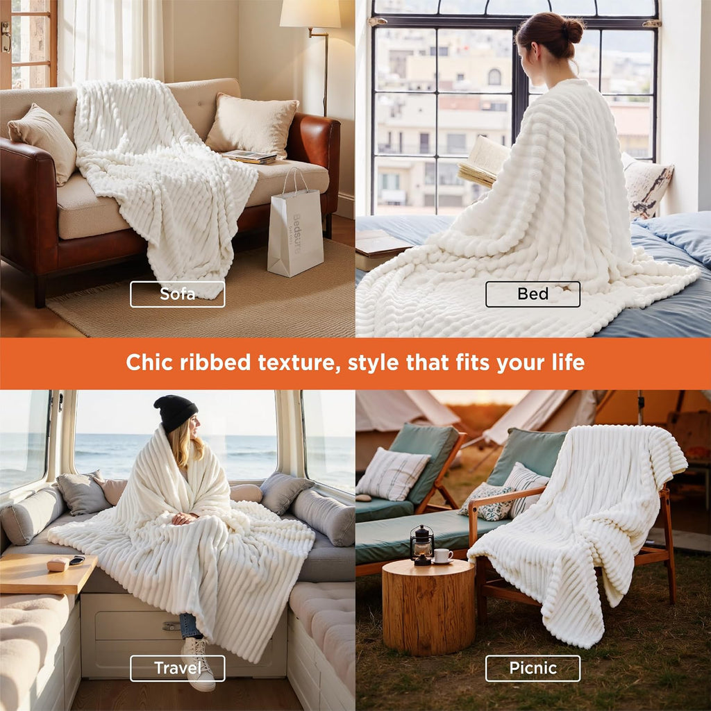 Bedsure GentleSoft White Throw Blanket for Couch - Halloween Fall Decorations for Home Living Room Decor, Cozy Fleece Fall Christmas Blanket, Birthday Gifts for Women Mom Her, Off White, 50x60 Inches