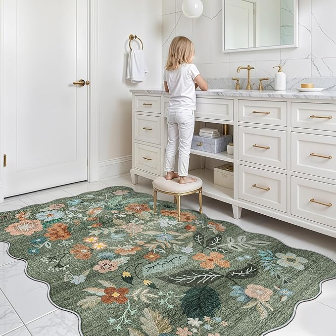4x6 Living Room Area Rugs: Washable Farmhouse Nursery Kitchen Floral Rugs - Image 4