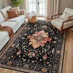 Area Rugs 5'x8' Washable Non-Slip, Floral Vintage Distress Print Pattern by RELEANY