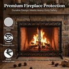 Plow & Hearth Scrollwork, 37" W X 30" H, Metal Fireplace Screen with Magnetic Hinged Doors, Spark Guard Cover, Stand Alone Wrought Iron Panel Fire Place Cover