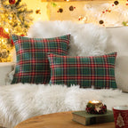 AQOTHES Christmas Plaid Decorative Throw Pillow Covers Red Green 18x18