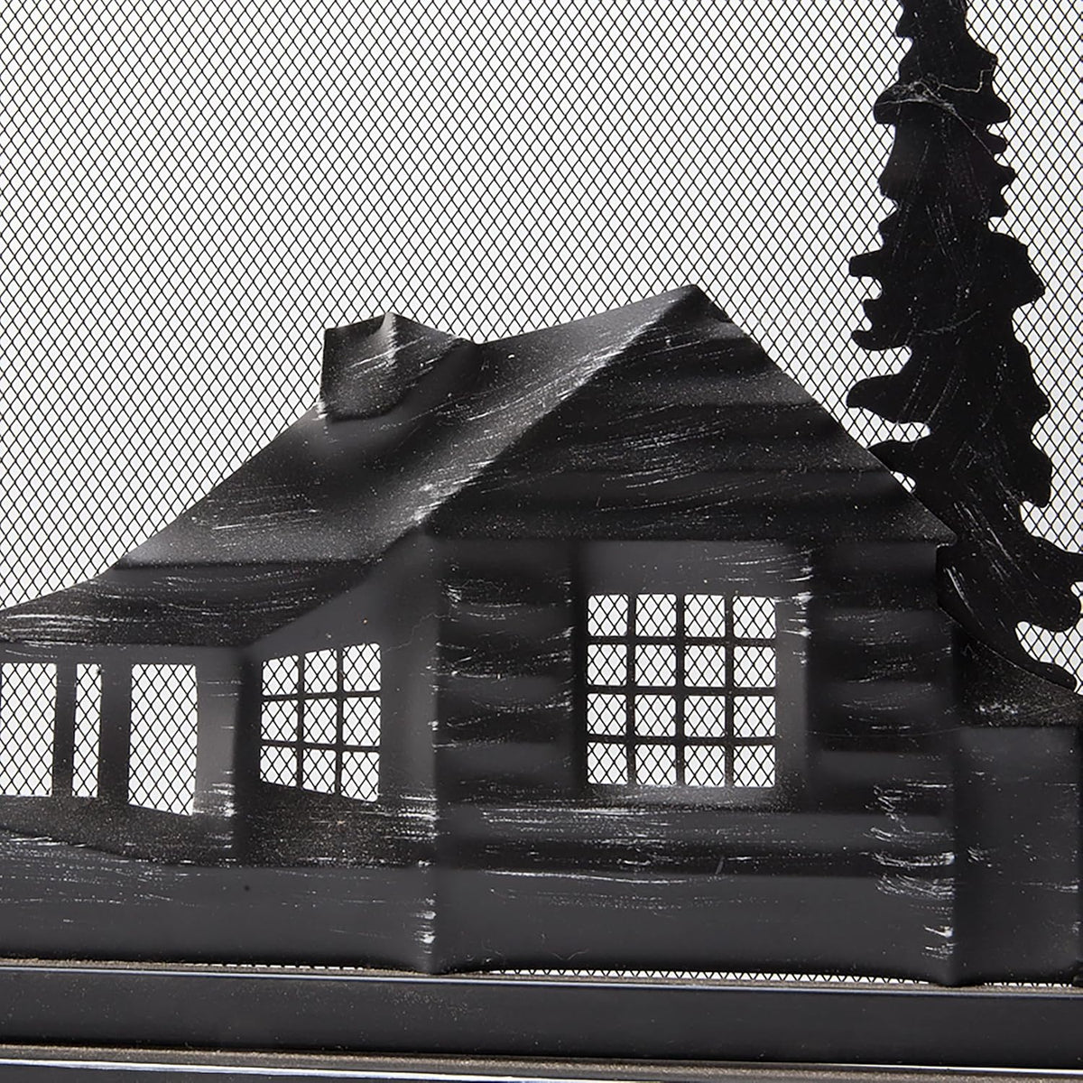 Plow & Hearth Metal Fireplace Screen Cabin Black | 44" W x 33" H | Magnetic Hinged Door | Spark Guard Cover | Stand Alone Wrought Iron Panel Fire Place Cover