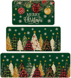 Red Christmas Tree Kitchen Rugs Set of 3, Non Slip Rubber Backing