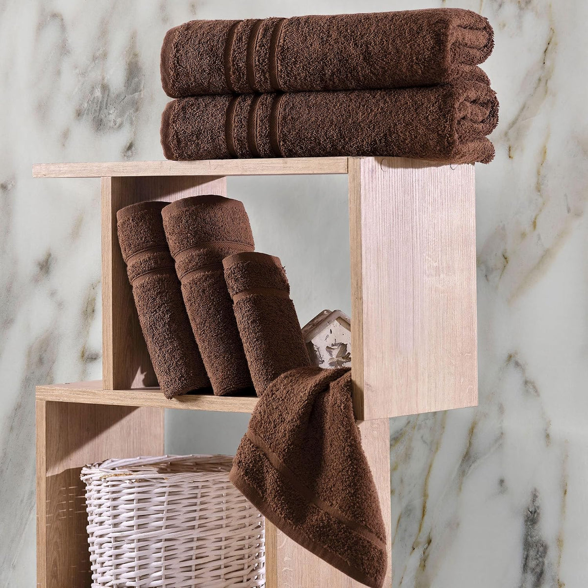 Hawmam Linen Towel Set, Turkish Cotton, 6 Pack, Brown