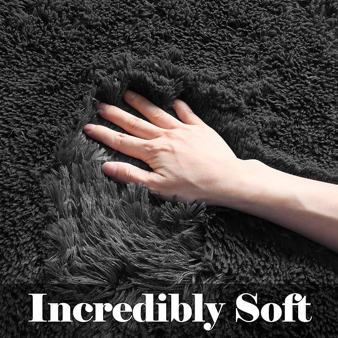 ONASAR Black Area Rugs for Living Room Bedroom, 5x8 Fluffy Shaggy Rug, Soft - Image 2