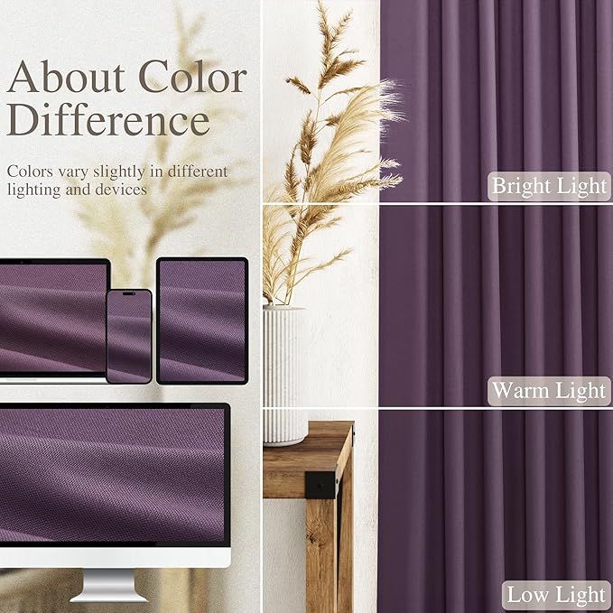 Nanspring Plum Linen Curtains 84 Inch Length 2 Panels Set - Image 3